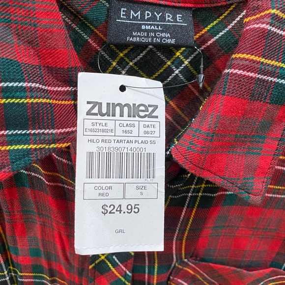 Red plaid button up shirt. Unisex. - Picture 2 of 3